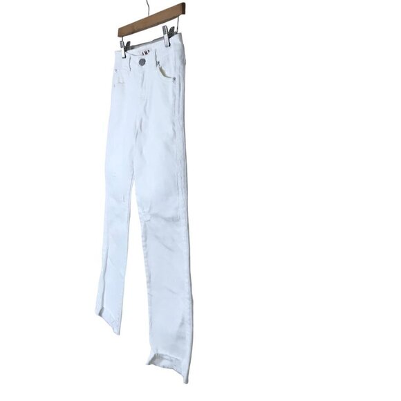 AMO White 5 Pocket Mid Rise Slim Fit Lightly Distressed Raw Hem Jeans Size 27 - Picture 5 of 9